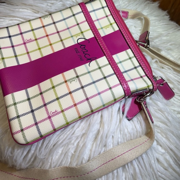 Coach Heritage Tattersall Pink Stripe Crossbody Bag Small 7”x8” - Picture 8 of 13